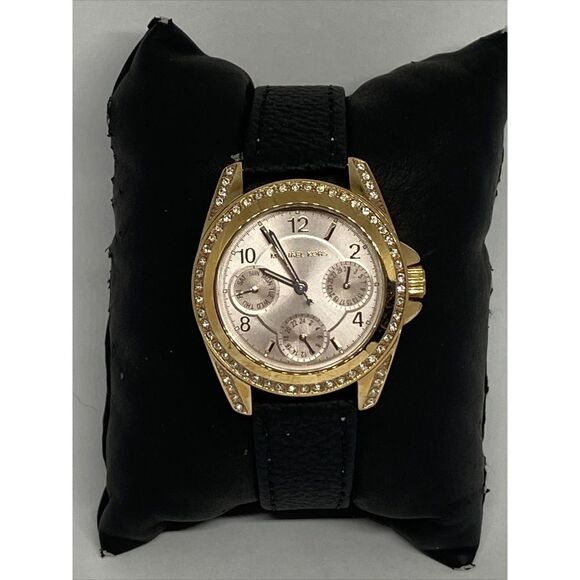 Michael Kors Blair MK6175 Women's Black Leather Analog Quartz Dial Watch EY674 - Picture 1 of 12
